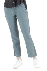 Silk Pants With side tapes & Slit in Stormy Blue